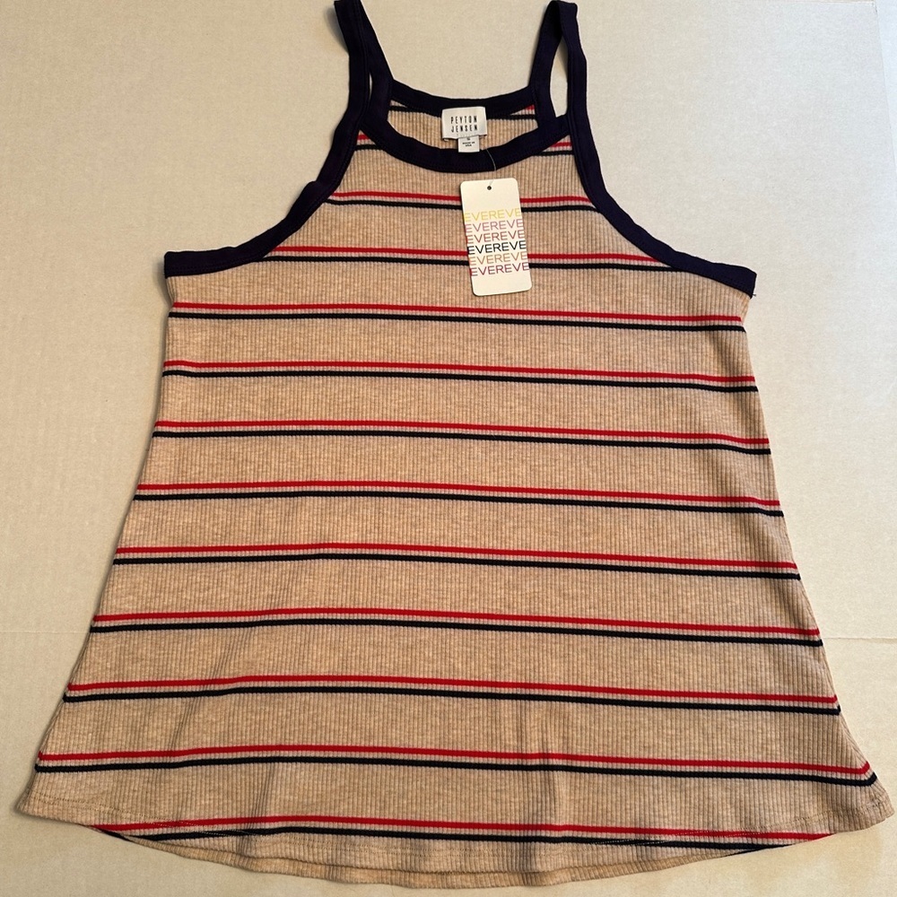 NWT Peyton Jensen Size Small Margot Ringer Rib Tank Top Oatmeal Navy Blue Red